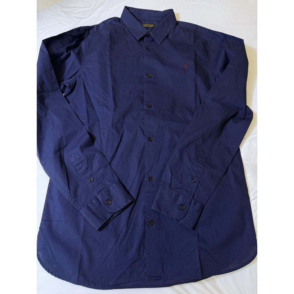 All Saints Button Front Shirt Size Small Navy Blue Long Sleeve
